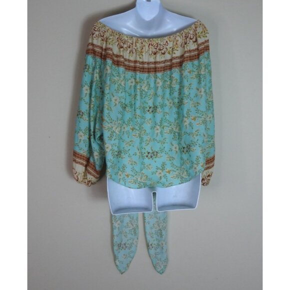 Umgee Women’s Boho Off Shoulder Floral Top Sz M Tie Front Peasant Blouse - Picture 4 of 11